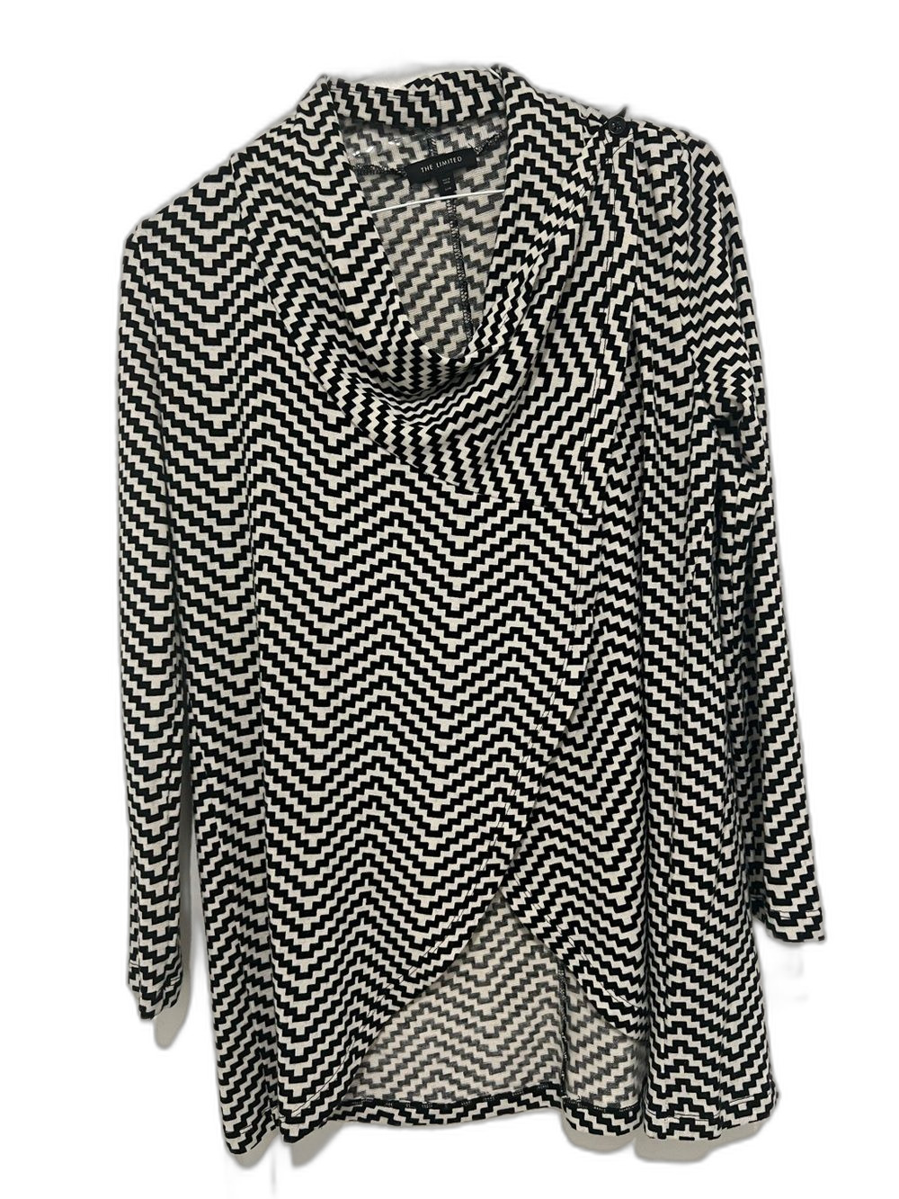 The Limited Small Black White Chevron Cowl Neck Long Sleeve Top